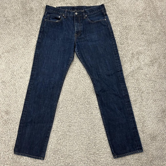 J.Crew 770 Jeans Mens 33x32 Dark Wash Blue Kaihara Denim Straight  5-Pocket - Picture 2 of 13